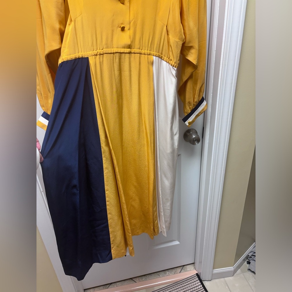 Vintage Italian Silk Colorblock Shirt Dress | Pockets | Size 42 (US 8–10) - Picture 3 of 14